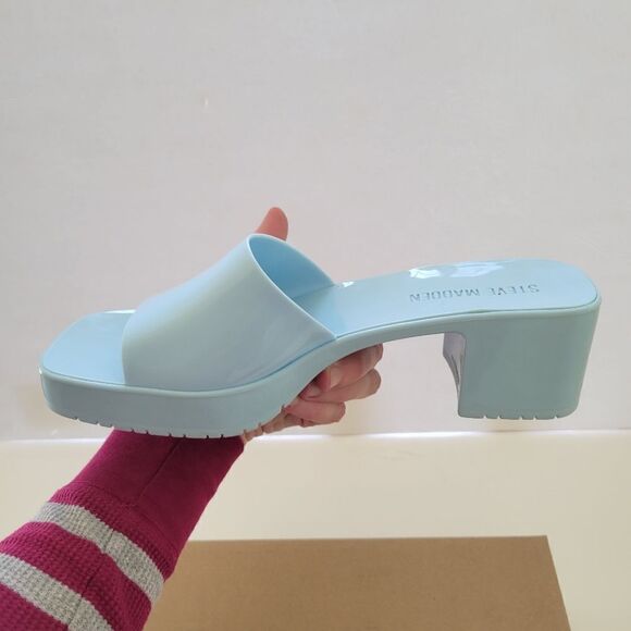 Steve Madden Harlin Blue Jelly Open Toe Slide Sandal - Picture 10 of 14